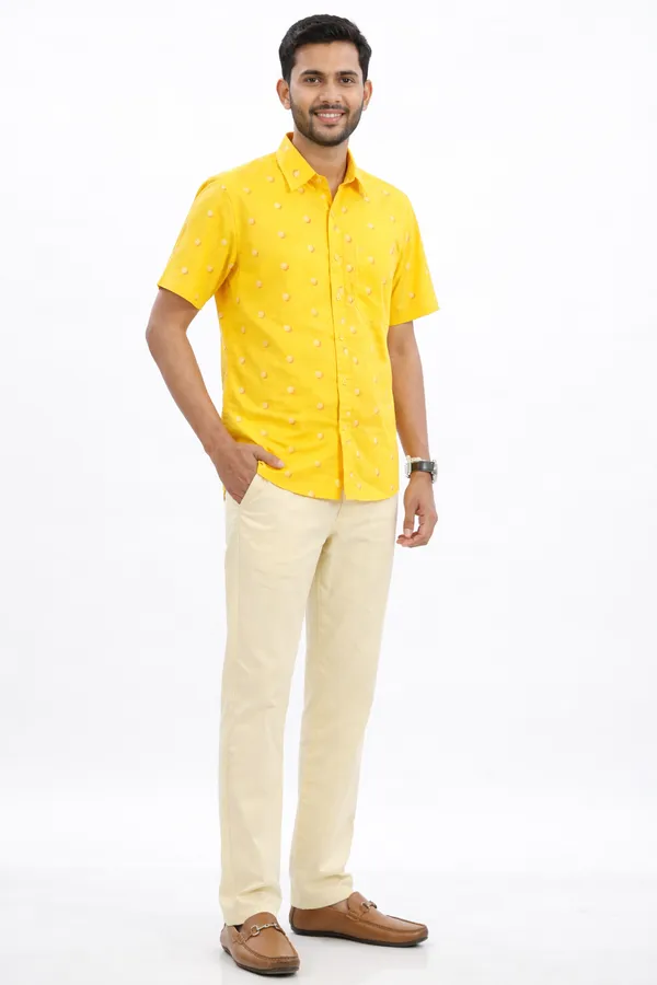 Yellow_And_Cream_Cotton_Printed_Short_Sleeve_Shirt_&_Pant_Set_For_Men