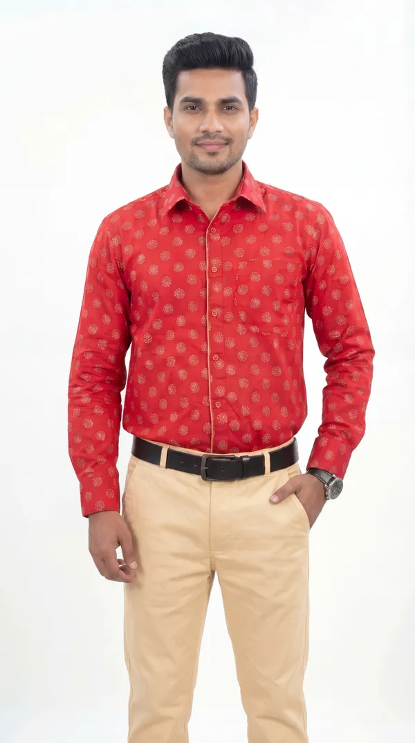 Red_And_Beige_Cotton_Lycra_Printed_Formal_Shirt_And_Pant_Set_For_Men