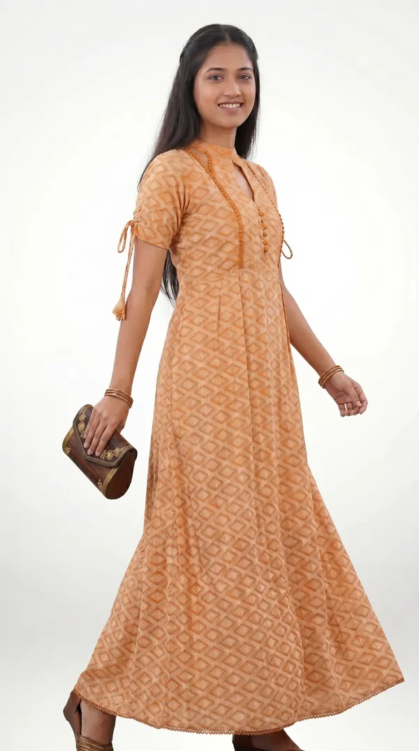 Brown_Cotton_Geometric_Print_Keyhole_Neck_Anarkali_Kurta_For_Women
