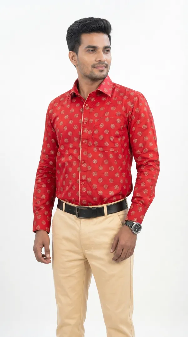 Red_And_Beige_Cotton_Lycra_Printed_Formal_Shirt_And_Pant_Set_For_Men