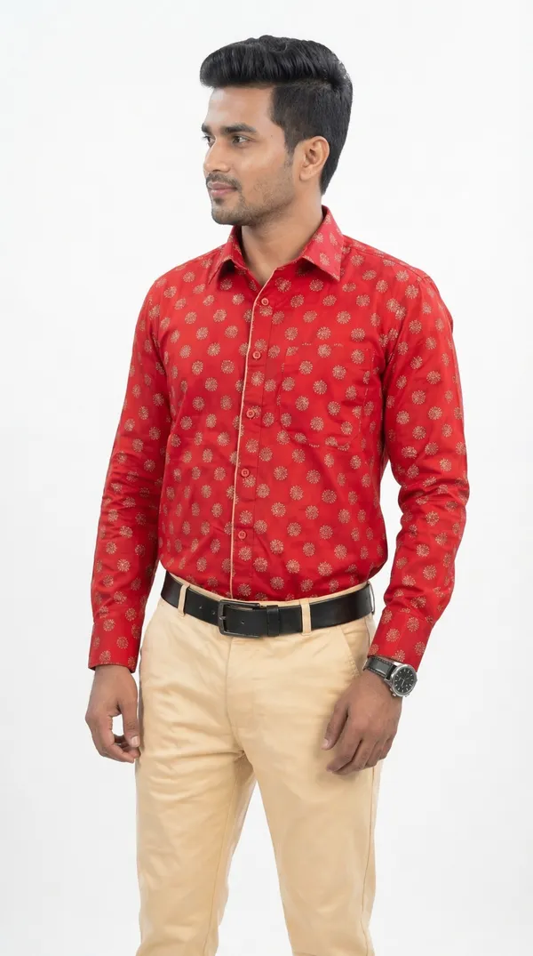 Red_And_Beige_Cotton_Lycra_Printed_Formal_Shirt_And_Pant_Set_For_Men