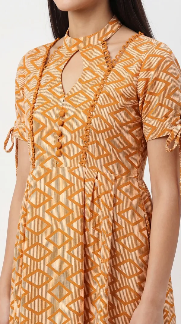 Brown_Cotton_Geometric_Print_Keyhole_Neck_Anarkali_Kurta_For_Women