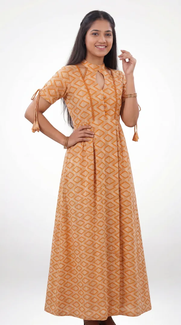 Brown_Cotton_Geometric_Print_Keyhole_Neck_Anarkali_Kurta_For_Women