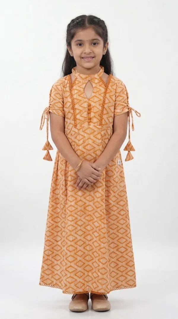 Brown_Cotton_Geometric_Print_Anarkali_Dress_For_Girls