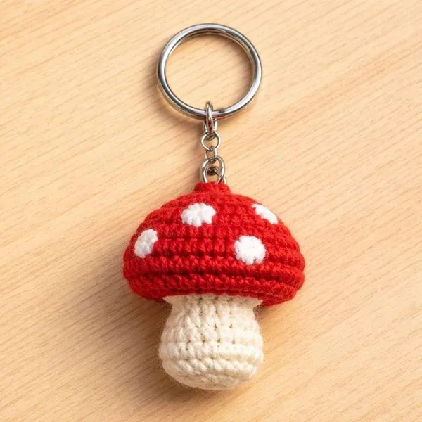 Handmade_Crochet_Mushroom_Keychain_-_Red_with_White_Spots