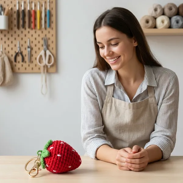 Handcrafted_Crochet_Strawberry_Keychain_with_Metal_Clasp