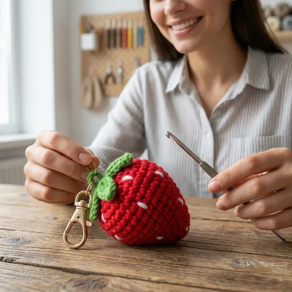 Handcrafted_Crochet_Strawberry_Keychain_with_Metal_Clasp