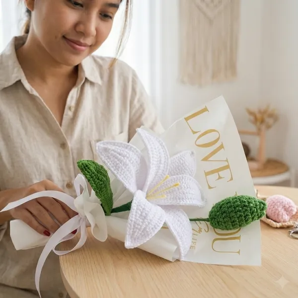 Handmade_Crochet_Tulip_Flower_Keychain_Bag_Charm_And_Handcrafted_Crochet_Lily_Flower_Bouquet_with_Customized_Card_Pack_Of_2