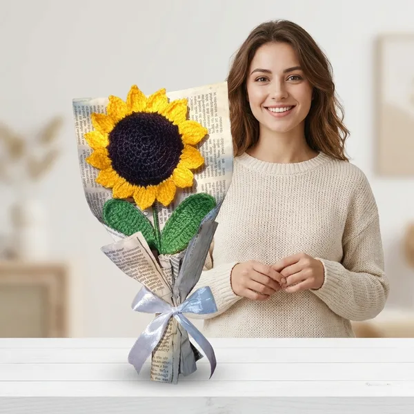 Handmade_Crochet_Sunflower_Bouquet_with_Newspaper_Wrapping