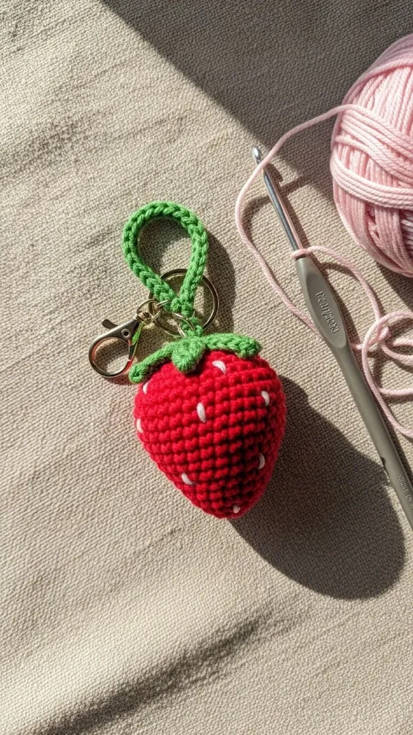 Handcrafted_Crochet_Strawberry_Keychain_with_Metal_Clasp