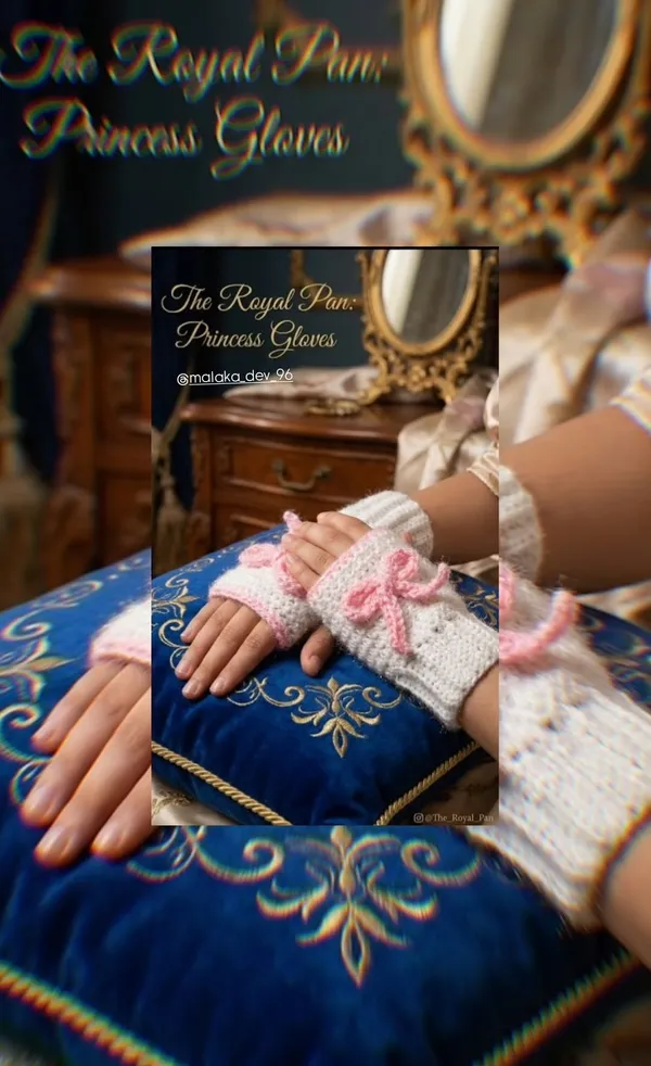 The_Royal_Paw:_Princess_Gloves_-_White_Crochet_Fingerless_Gloves_with_Pink_Bow