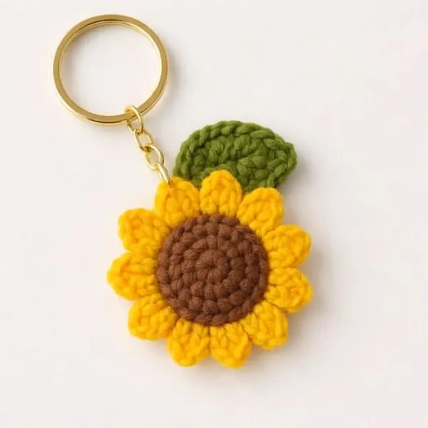 Handcrafted_Crochet_Sunflower_Keychain_with_Keyring