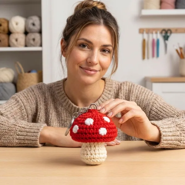 Handmade_Crochet_Mushroom_Keychain_-_Red_with_White_Spots