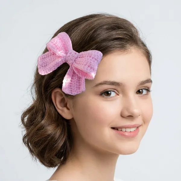 Handmade_Crochet_Pink_Bow_Hair_Clip