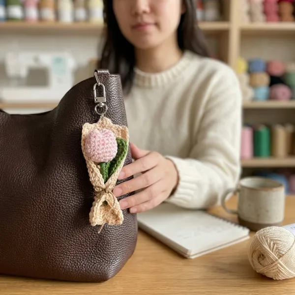 Handmade_Crochet_Tulip_Flower_Keychain_Bag_Charm