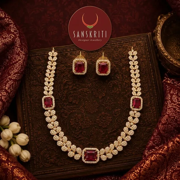 Gold_Plated_Ruby_Cz_Stone_Necklace_Set_With_Earrings_For_Women