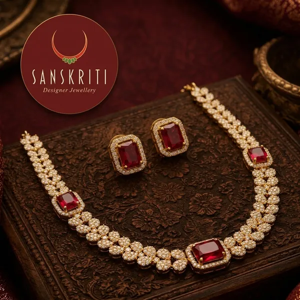 Gold_Plated_Ruby_Cz_Stone_Necklace_Set_With_Earrings_For_Women