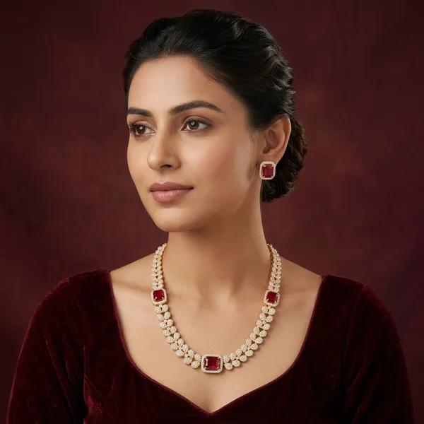 Gold_Plated_Ruby_Cz_Stone_Necklace_Set_With_Earrings_For_Women