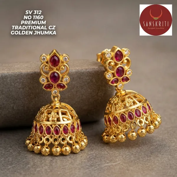 Gold_Micro_Polish_Cz_Ruby_Traditional_Jhumka_Earrings_For_Women