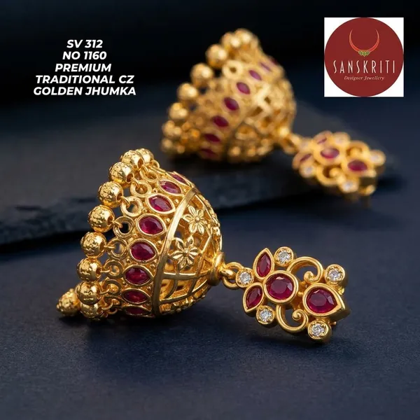 Gold_Micro_Polish_Cz_Ruby_Traditional_Jhumka_Earrings_For_Women