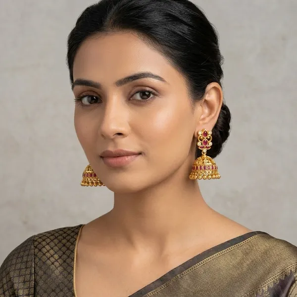 Gold_Micro_Polish_Cz_Ruby_Traditional_Jhumka_Earrings_For_Women