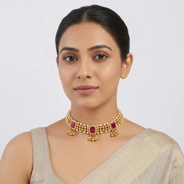 Gold_Micro_Polish_Cz_Red_Stone_Traditional_Thushi_Necklace_For_Women