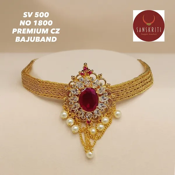 Gold_Micro_Polish_Cz_Ruby_Pearl_Traditional_Bajuband_Armlet_For_Women
