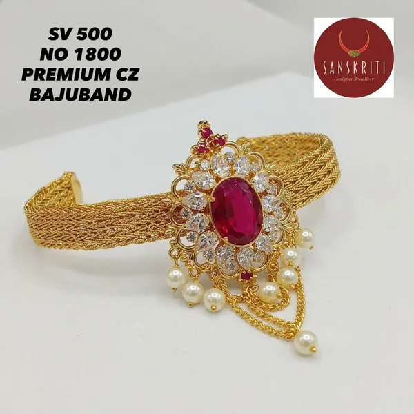 Gold_Micro_Polish_Cz_Ruby_Pearl_Traditional_Bajuband_Armlet_For_Women