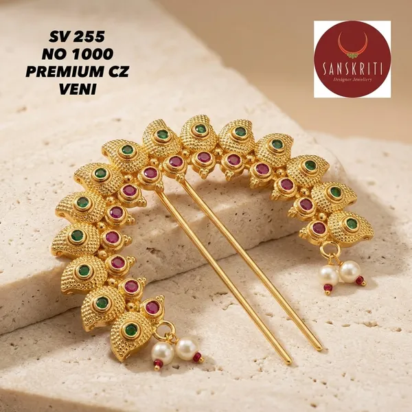 Gold_Micro_Polish_Cz_Peacock_Traditional_Veni_Hair_Accessory_For_Women