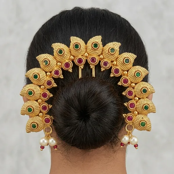 Gold_Micro_Polish_Cz_Peacock_Traditional_Veni_Hair_Accessory_For_Women