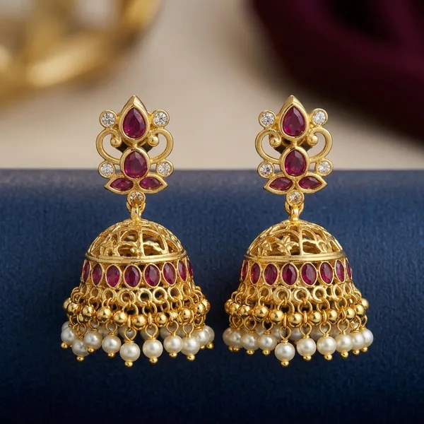 Gold_Micro_Polish_Cz_Ruby_Pearl_Dome_Jhumka_Earrings_For_Women