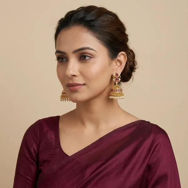 Gold_Micro_Polish_Cz_Ruby_Pearl_Dome_Jhumka_Earrings_For_Women