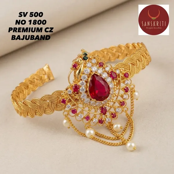 Gold_Micro_Polish_Cz_Red_Gemstone_Peacock_Bajuband_Armlet_For_Women