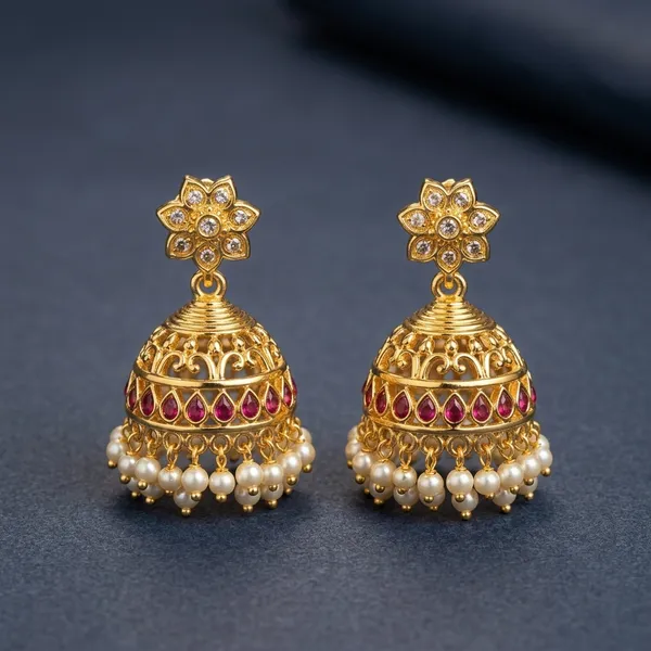 Gold_Plated_Cz_Ruby_Stone_Jhumka_Earrings_With_Pearl_Drops_For_Women