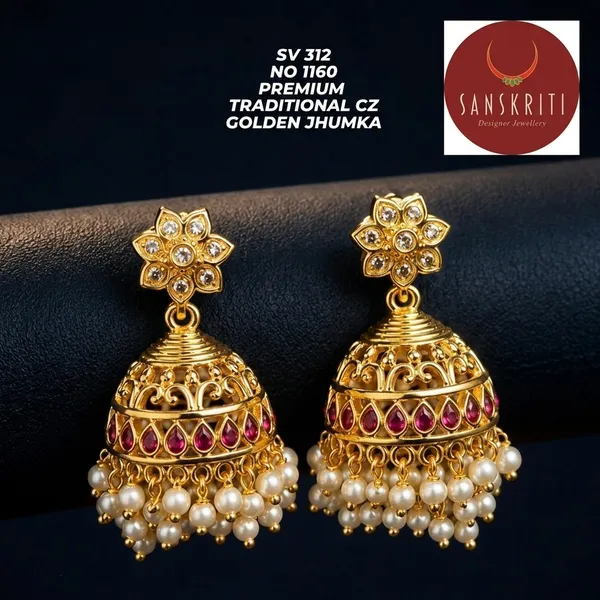 Gold_Plated_Cz_Ruby_Stone_Jhumka_Earrings_With_Pearl_Drops_For_Women