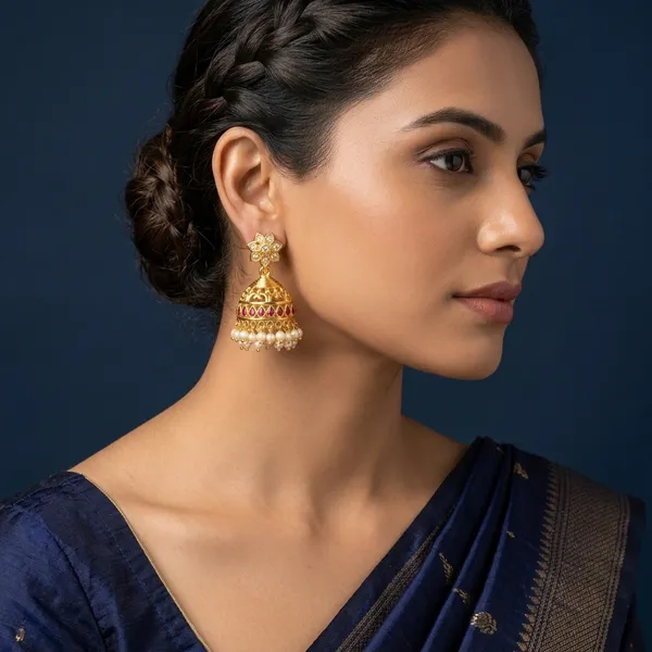 Gold_Plated_Cz_Ruby_Stone_Jhumka_Earrings_With_Pearl_Drops_For_Women