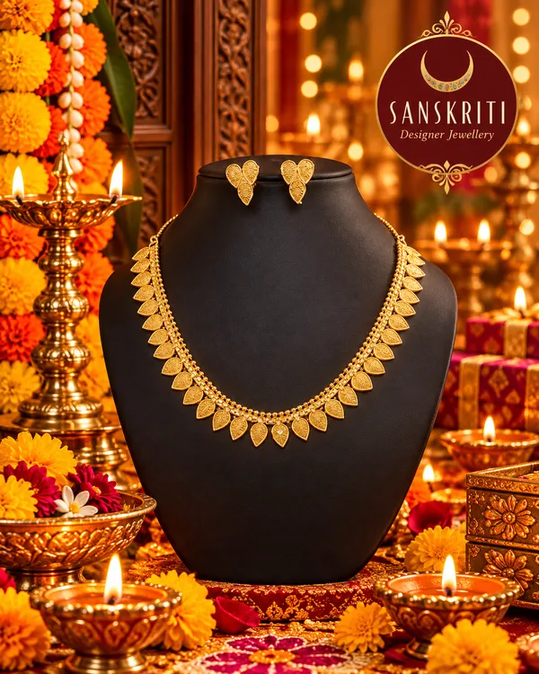 Golden_short_necklace-earrings_set_