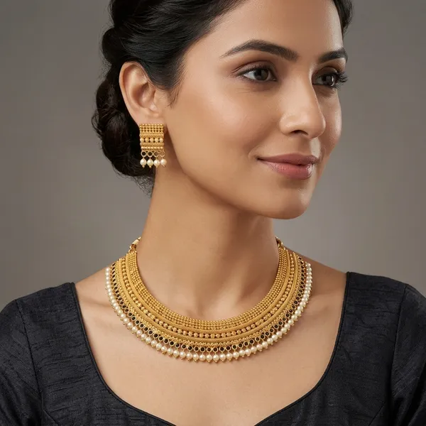 Gold_Micro_Polish_Pearl_Drop_Traditional_Short_Haar_Necklace_Set_For_Women