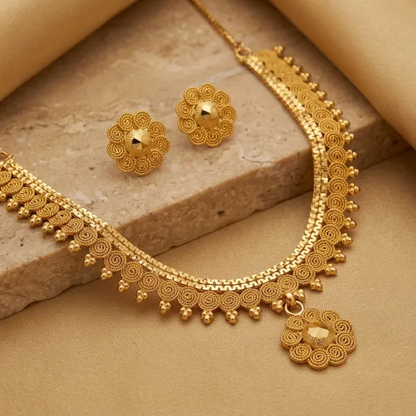 Gold_Micro_Polish_Spiral_Coil_Traditional_Short_Haar_Necklace_Set_For_Women