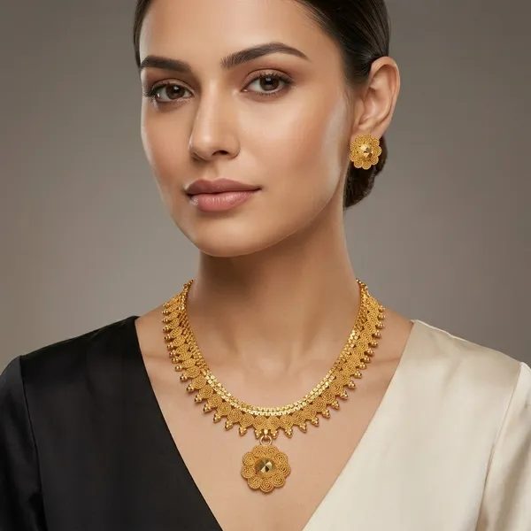 Gold_Micro_Polish_Spiral_Coil_Traditional_Short_Haar_Necklace_Set_For_Women