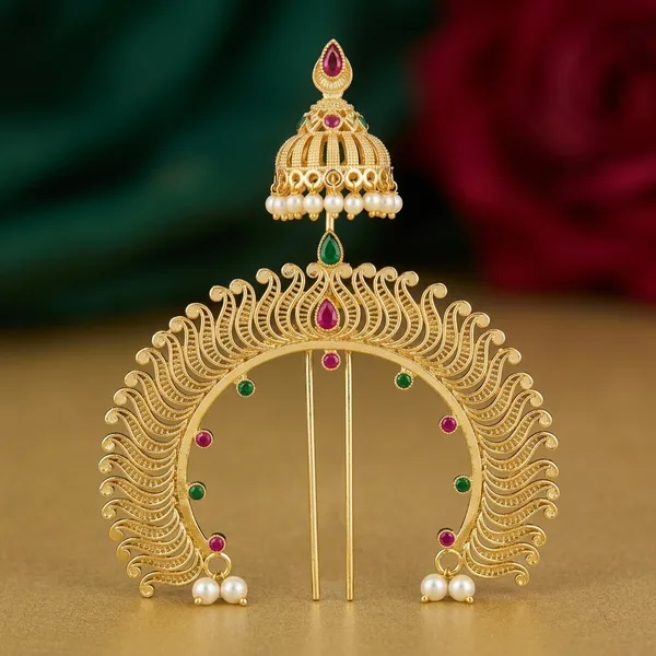 Gold_Plated_Cz_Peacock_Design_Jhumka_Veni_Hair_Accessory_For_Women