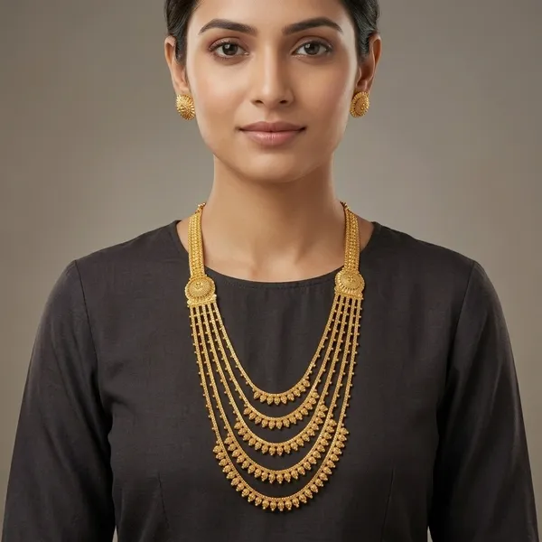 Gold_Micro_Polish_Floral_Medallion_Traditional_Long_Haar_Necklace_Set_For_Women