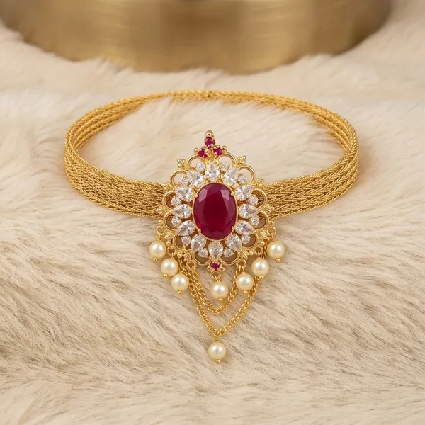 Gold_Plated_Cz_Ruby_Pearl_Floral_Bajuband_Armlet_For_Women