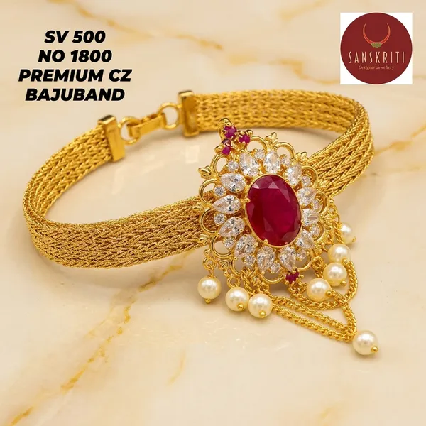 Gold_Plated_Cz_Ruby_Pearl_Floral_Bajuband_Armlet_For_Women