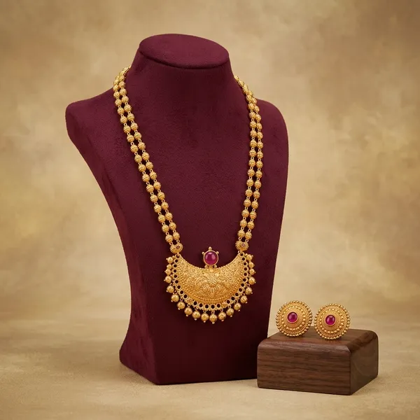 Gold_Plated_Ruby_Crescent_Pendant_Necklace_Set_For_Women