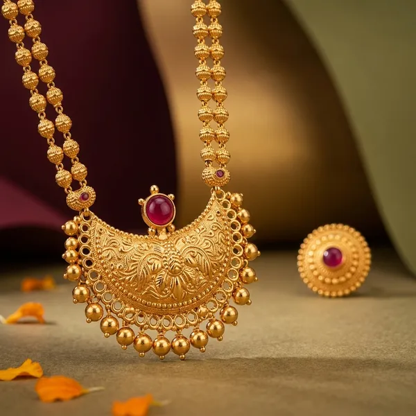 Gold_Plated_Ruby_Crescent_Pendant_Necklace_Set_For_Women