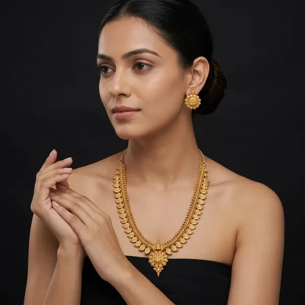 Gold_Micro_Polish_Temple_Motif_Short_Haar_Necklace_Set_For_Women