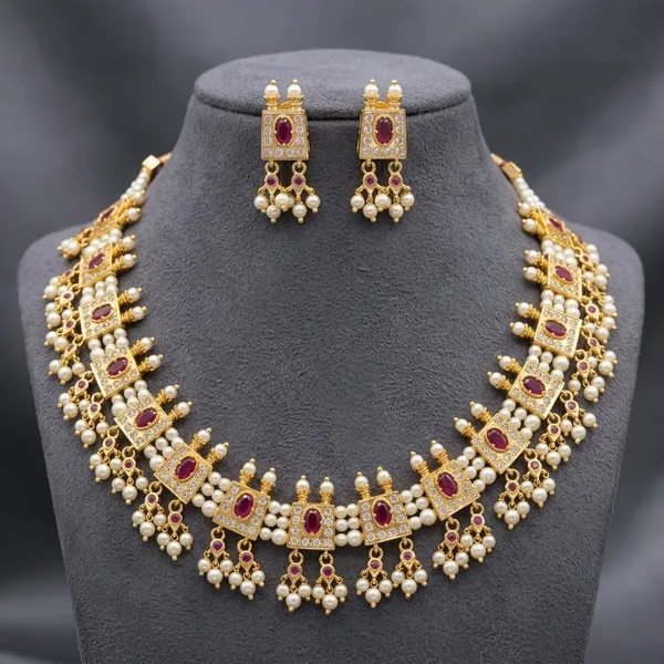 Gold_Micro_Polish_Cz_Ruby_Pearl_Chinchpeti_Necklace_Set_For_Women