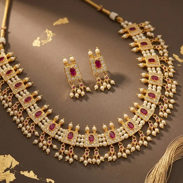 Gold_Micro_Polish_Cz_Ruby_Pearl_Chinchpeti_Necklace_Set_For_Women