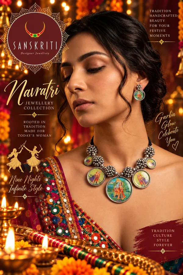 Navratri_Hand_painted_necklace_with_earrings_